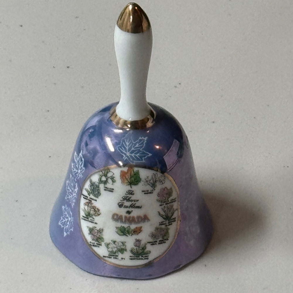 Vintage Flower Emblems of Canada Blue Souvenir Bell Fine China Japan 1980’s